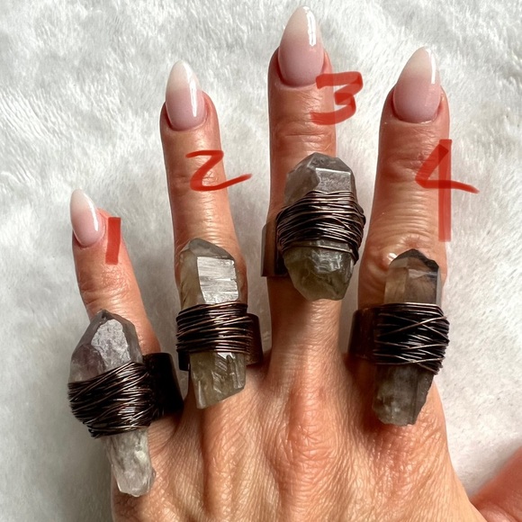 Smoky Quartz Bullet Adjustable Electroplated Ring - Picture 2 of 13